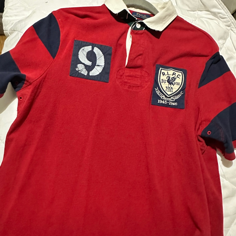 Ralph Lauren polo Red rugby  Shirt with Navy Accents